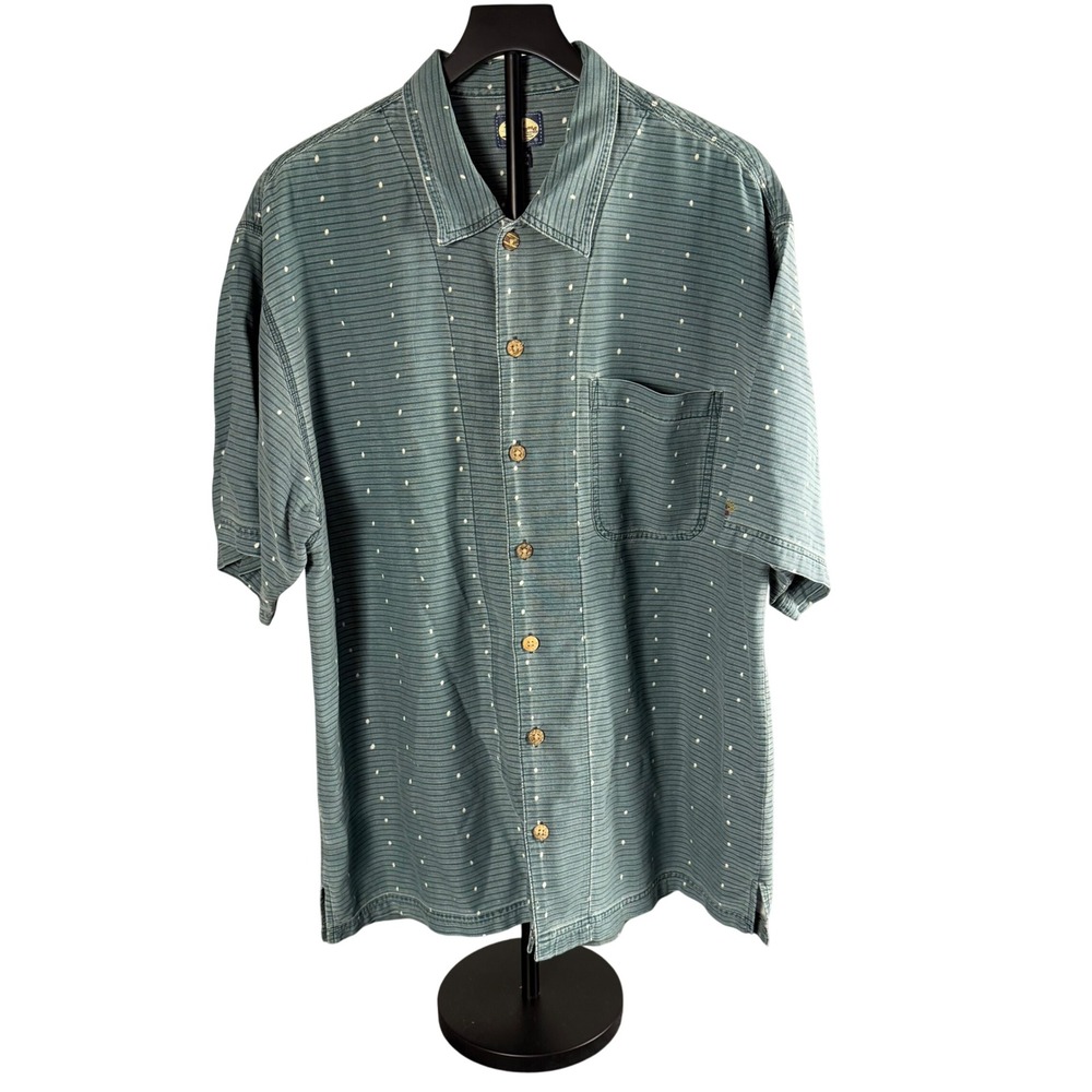Tommy Bahama Mens XL Teal Striped Polka Dot Club Bahama Martini Graphic Shirt